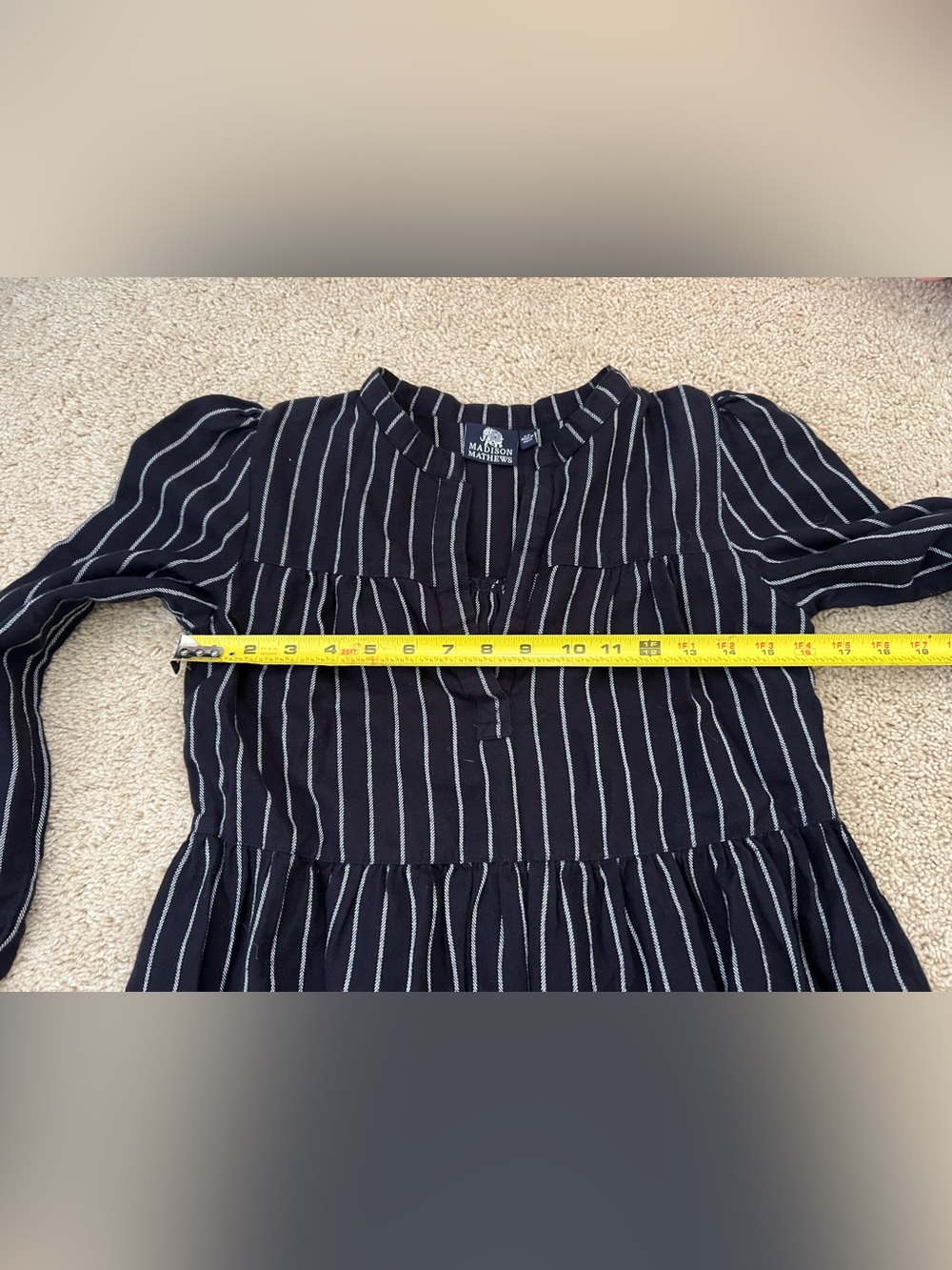 Madison Matthew’s XS Black Stripe Tiered Cotton Babydoll Dress Boho Cottagecore - Picture 6 of 7